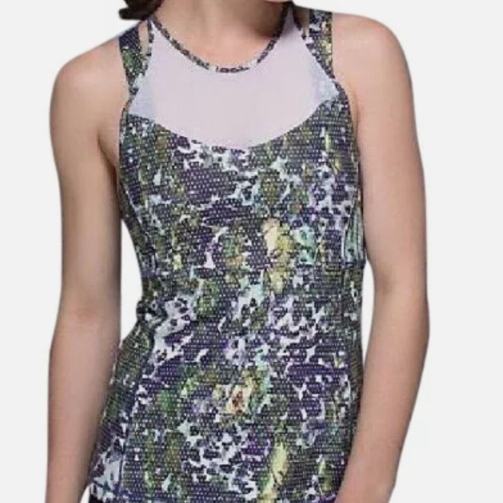 Lululemon Running In The City Tank Size 6 Floral White Multi Pistachio Leaf Mesh